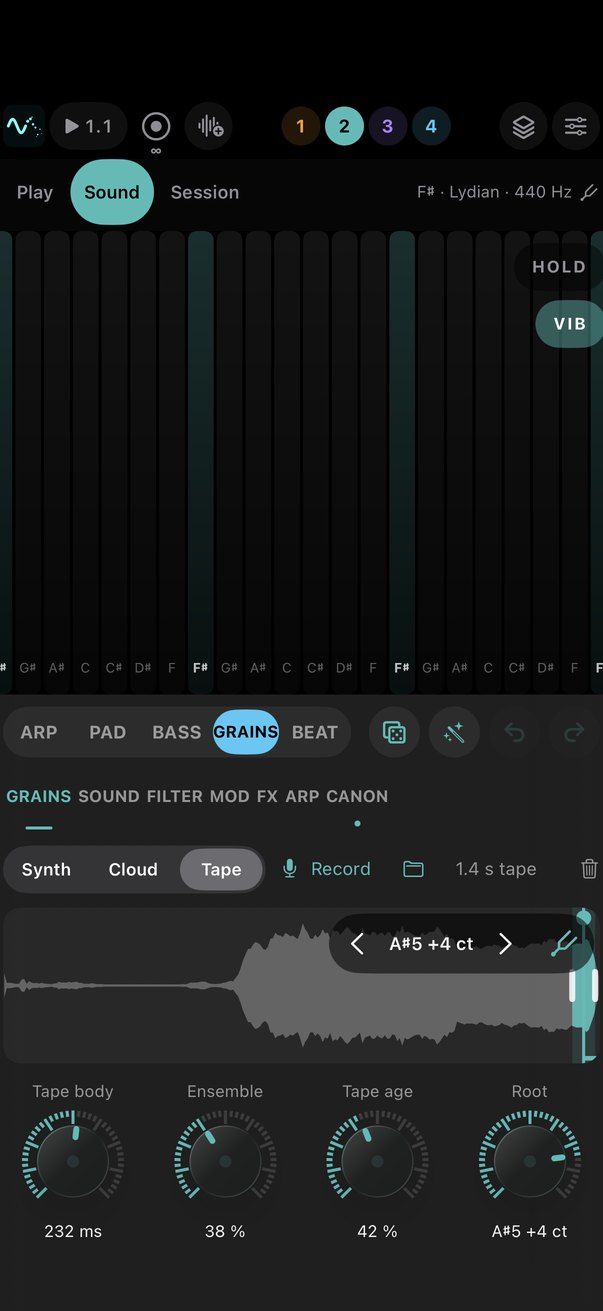 A recording played as grains